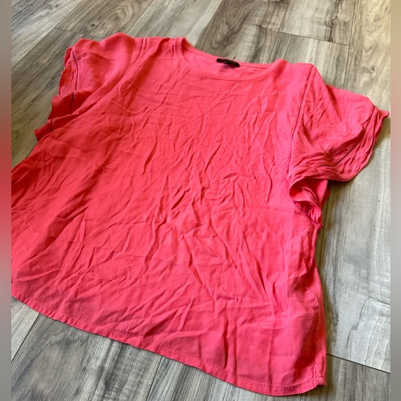 Massimo Dutti Flutter Short Sleeved Top Cotton Relaxed In Coral Size Large - Picture 2 of 8